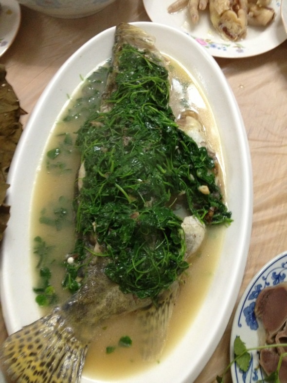 金花菜浓汤鲈鱼